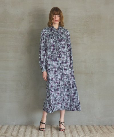 チェックプリントボウ付ワンピース