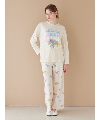 ダイナソー柄ワッフルロングパンツ