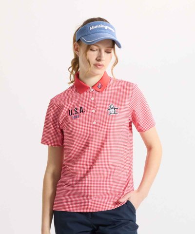マンシングウェア Munsingwear ギンガムチェックプリント半袖ポロシャツ