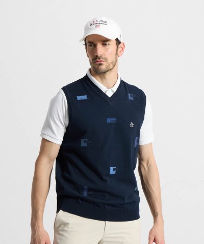 マンシングウェア Munsingwear 飛びロゴインターシャVネックニットベス