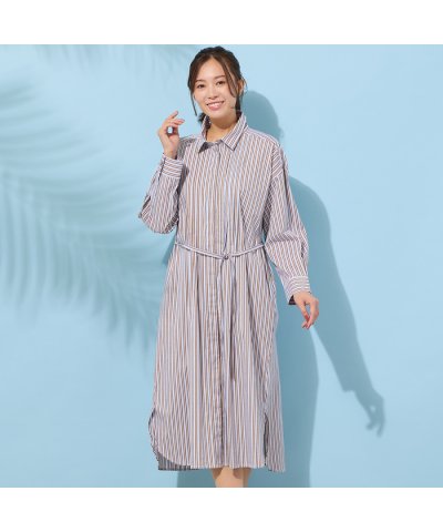 ピサーノ PISANO 【手洗いOK】ストライプ・フロントタックシャツワンピース