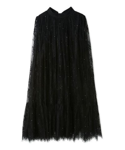 バックリボンレースケープドレス