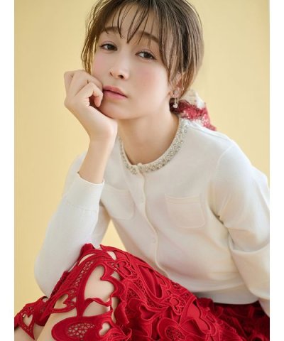 【UVカット】シルクブレンドビジューネックカーディガン