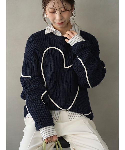 HEART】 【ONLINE限定カラーあり】ハートエンブロイダリーニット