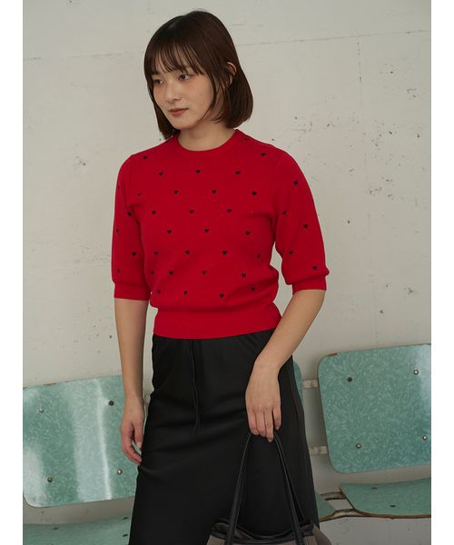 HEART】 eco ハーフスリーブハートジャガードニット【アンサンブル可能