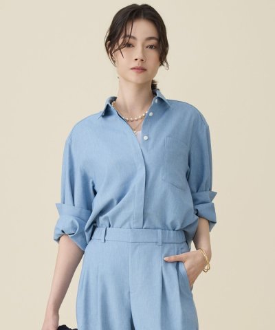 【セットアップ対応】ソフトリネンダンガリー シャツ