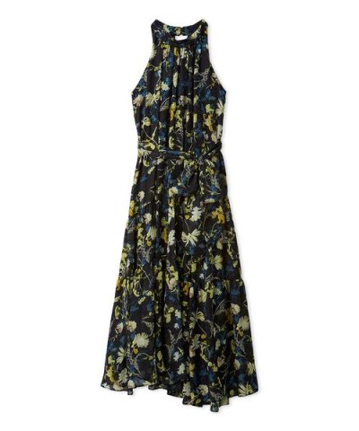 ホルターネックシアープリントワンピース