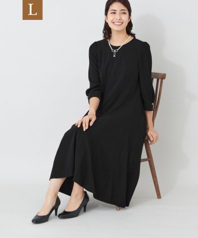 【L】バックサテンパネルライン フレアワンピース
