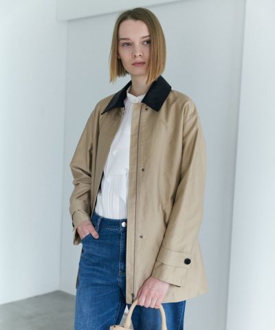 【配色襟取り外し可能】ライトモールスキン キルトライナー付きステンカラーコート