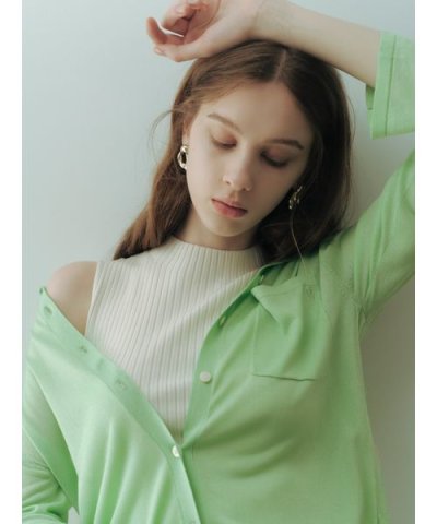 シルクブレンドハイネックノースリリブニット／ウォッシャブル