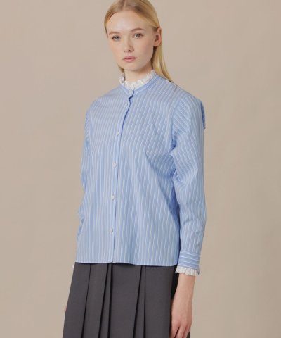 コットンナイロンストレッチレースフリルブラウス