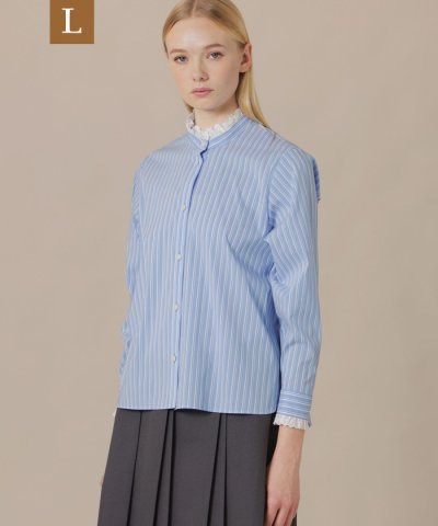 【L】コットンナイロンストレッチレースフリルブラウス