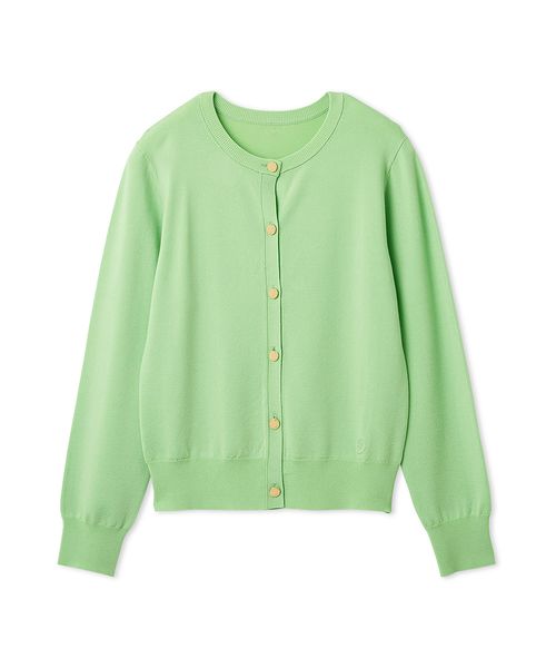 シルクブレンドクルーネック金釦ニットカーディガン／ウォッシャブル