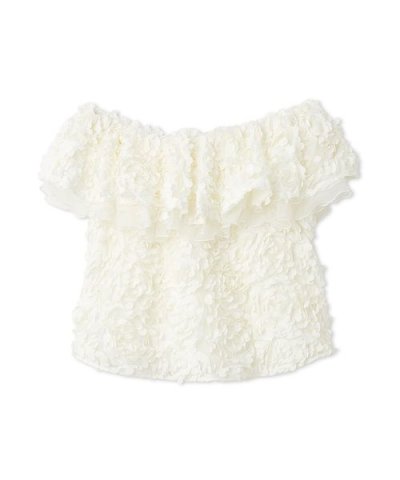 ３Dフラワーカットチュールオフショルブラウス