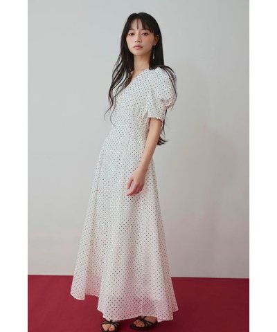 パフスリーブドットワンピース
