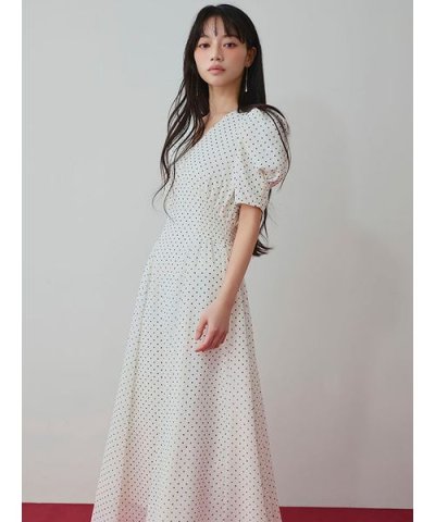 パフスリーブドットワンピース