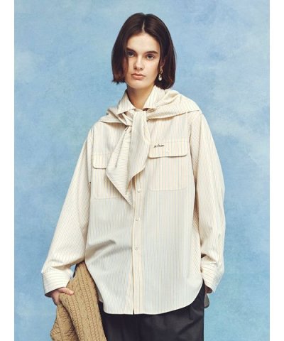 スカーフ付きストライプワークシャツ