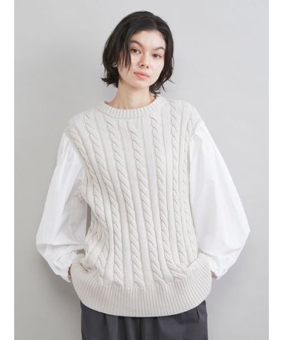 付け衿付きシャツドッキングケーブルニット