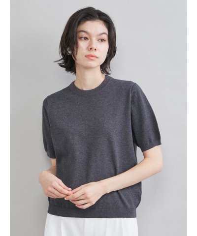 コットンブレンドクールネックニット