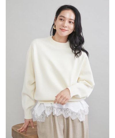 レースヘムレイヤードニット