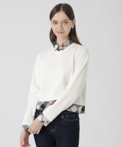 コットンナイロンレイヤードニットプルオーバー