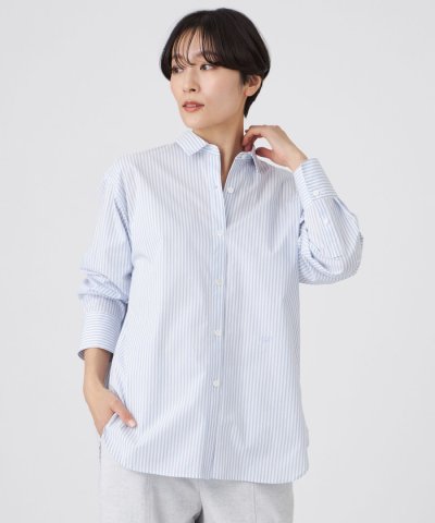 【ウォッシャブル】コットンブレンドストライプシャツ