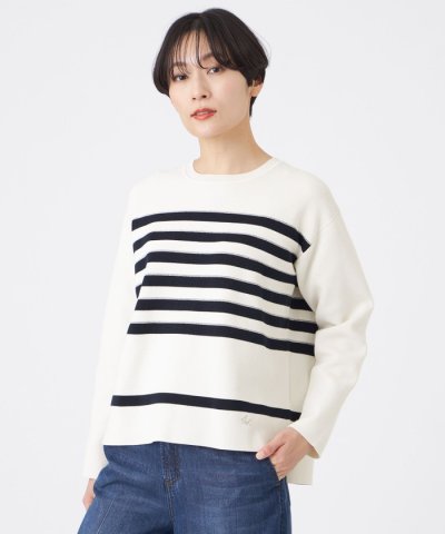 【マシンウォッシャブル】テックスブリッドボーダーニットプルオーバー