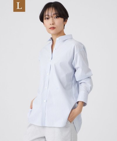 【L】【ウォッシャブル】コットンブレンドストライプシャツ