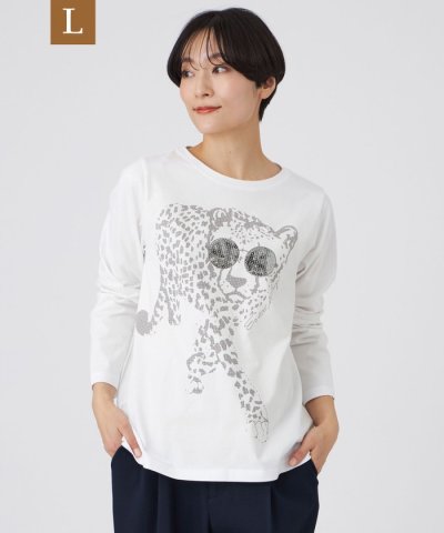 【L】【ウォッシャブル】グラスパンサープリントカットソー