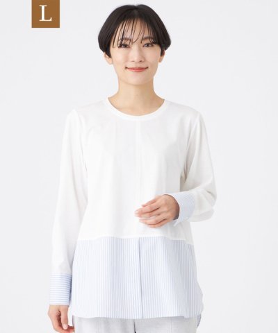 【L】【ウォッシャブル】シャツコンビカットソー