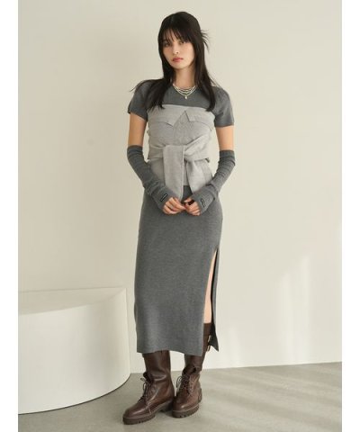 アームウォーマー付きハーフスリーブニットワンピース