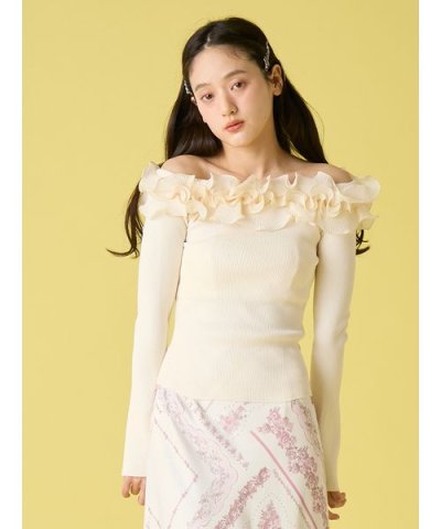 モチーフフリルニットトップス