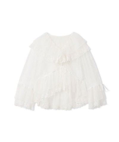 ラッフルデザインチュールエンブロイダリーブラウス