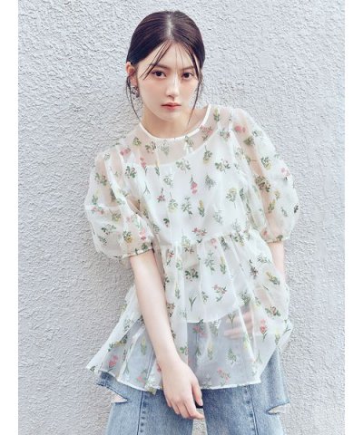 フラワーブライズオーガンジーチュニックブラウス