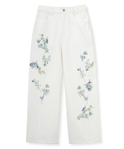 フラワーエンブロイダリーデニムパンツ