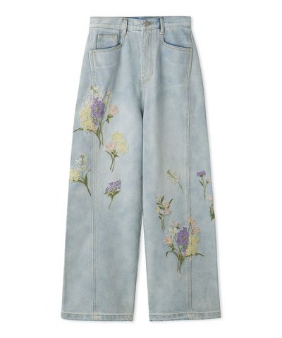 フラワーエンブロイダリーデニムパンツ