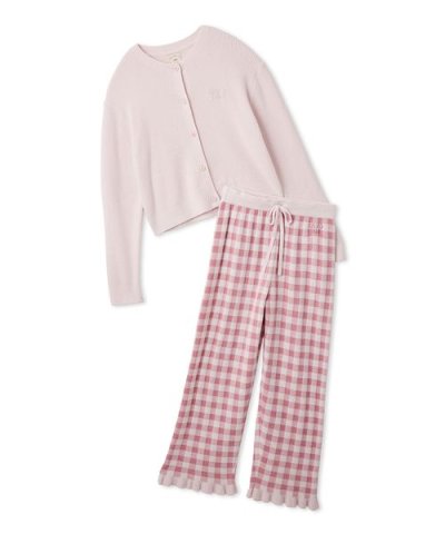 【WhiteDay】リブカーディガン&チェックロングパンツセット