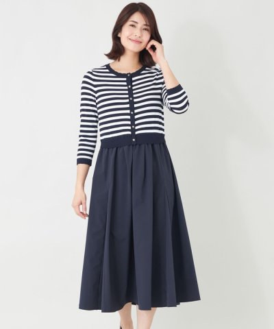 【L】ニットタフタドッキング ワンピース