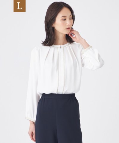 【L】【ウォッシャブル】バックサテンジョーゼットブラウス