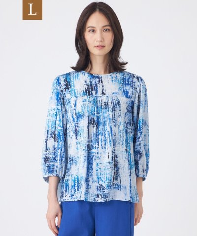 【L】【ウォッシャブル】スプラッシュプリントブラウス