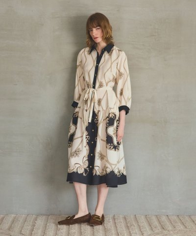 スカーフプリントシャツワンピース