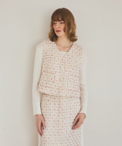 ツイードチェックジレ