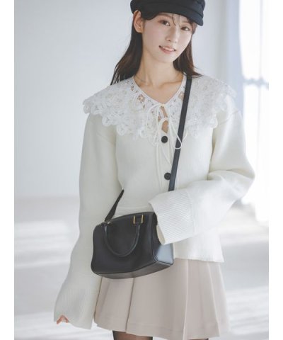 バテンレースカラーニットカーディガン