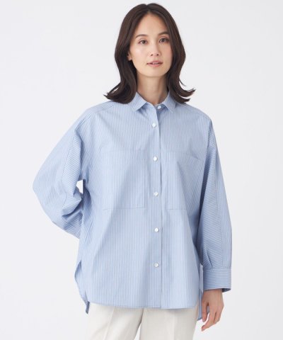 【ウォッシャブル】ブルーストライプシャツ