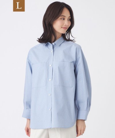 【L】【ウォッシャブル】ブルーストライプシャツ