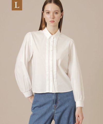 【L】コットンナイロンストレッチピンタックブラウス