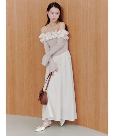 フリルカラーニットコンビワンピース