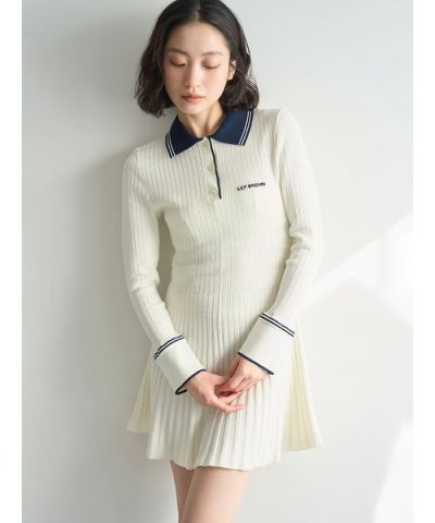 ロゴ刺繍ポロニットミニワンピース