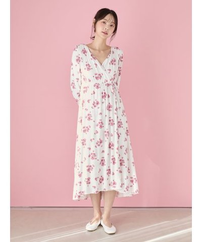 さくら柄カップインカシュクールワンピース