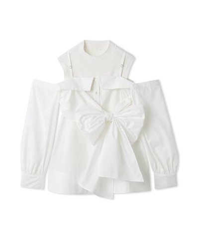 デザインシャツレイヤードニットトップス